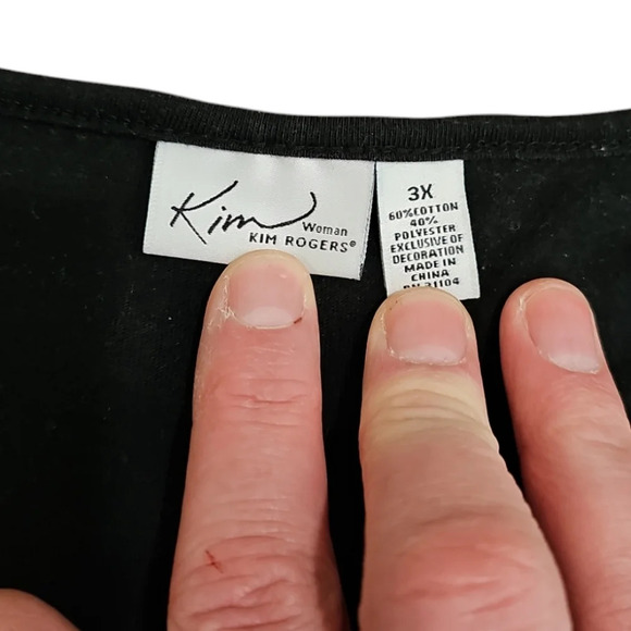 Kim Rogers 3X Black Christmas Santa Reindeer Shirt Embroidered Holiday Top - Picture 4 of 7